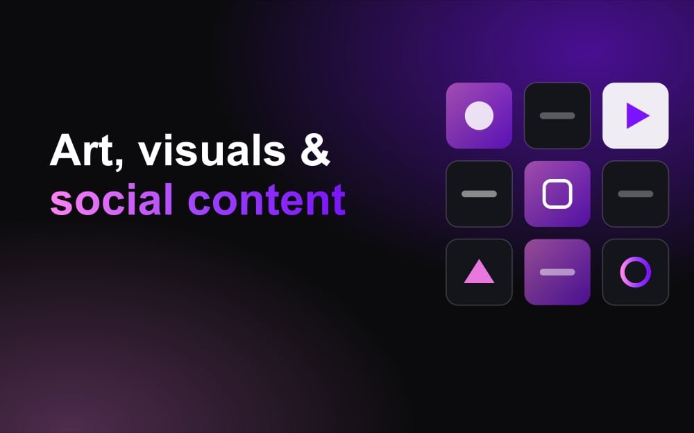 Grid of art, visual and social content tiles